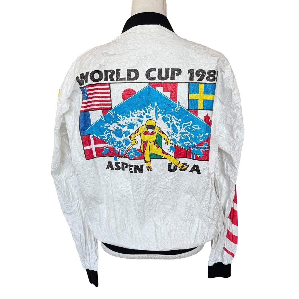 Vintage 1988 Aspen World Cup Ski Jacket Graphic Jacket Tyvek White Bomber Mens M